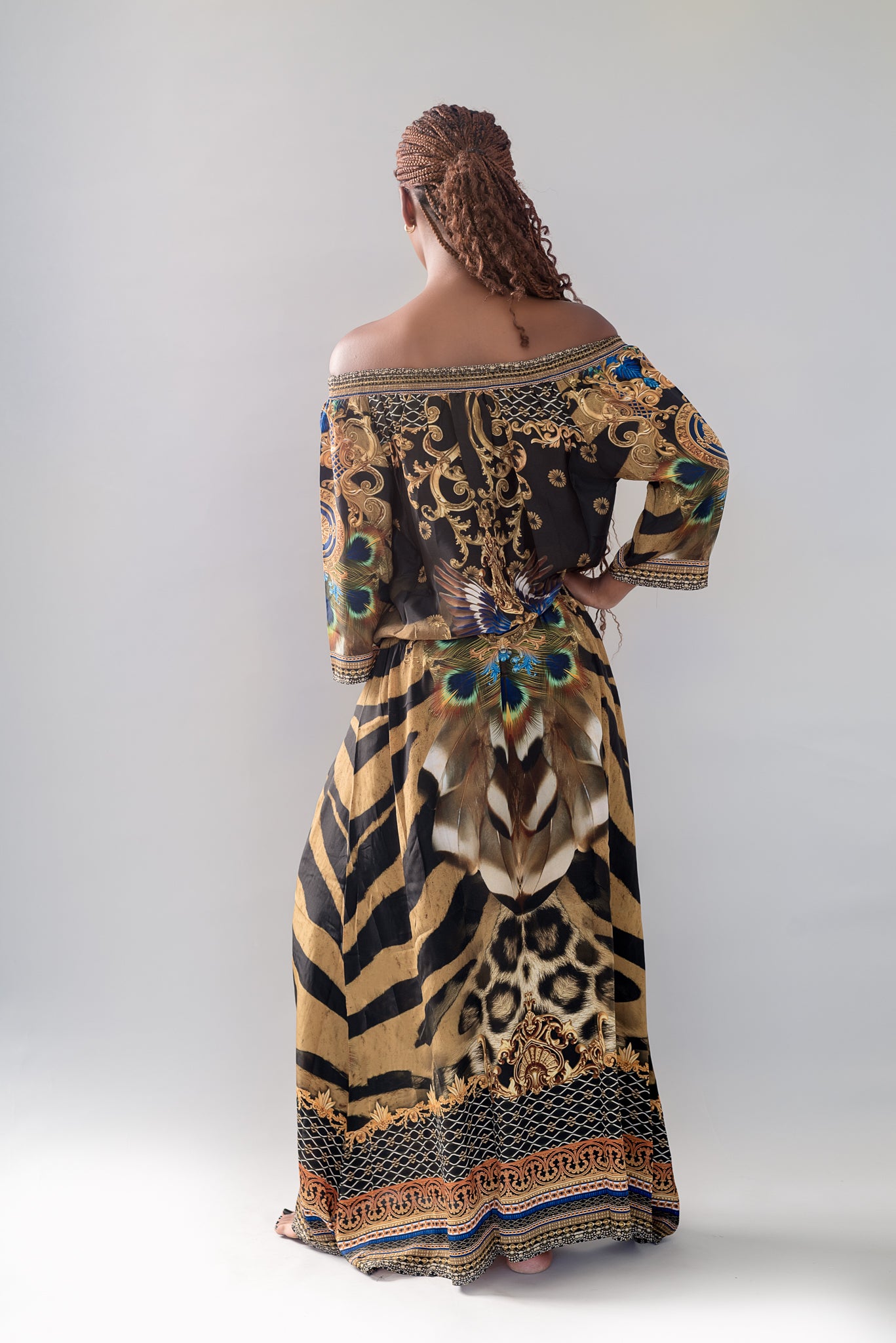 EXOTIC ZEBRA FEMININE OFF THE SHOULDER DRESS